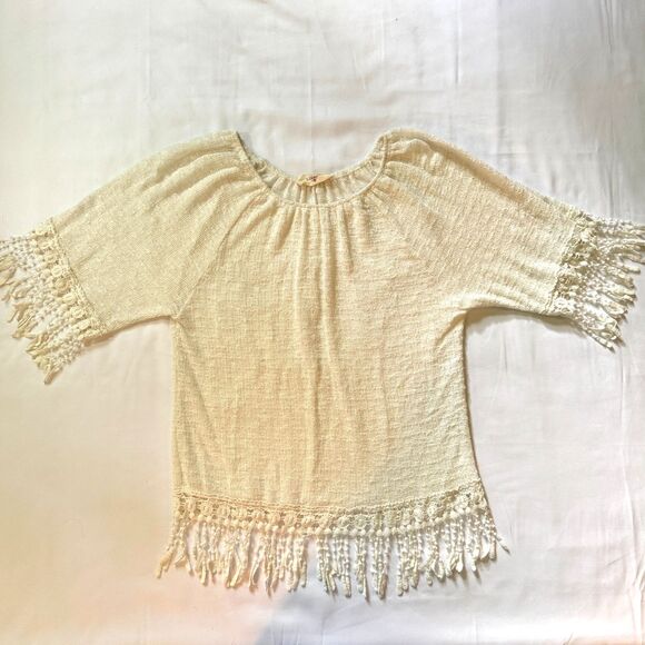 Boho Chic Top With Fringe Tassles Off White Women's Size Medium - Picture 1 of 6